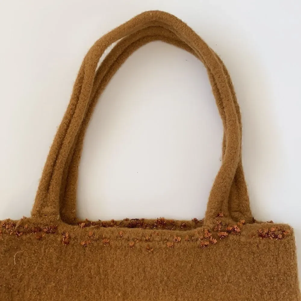 Vintage Felted Wool Embellished Mustard Yellow Purse Handbag